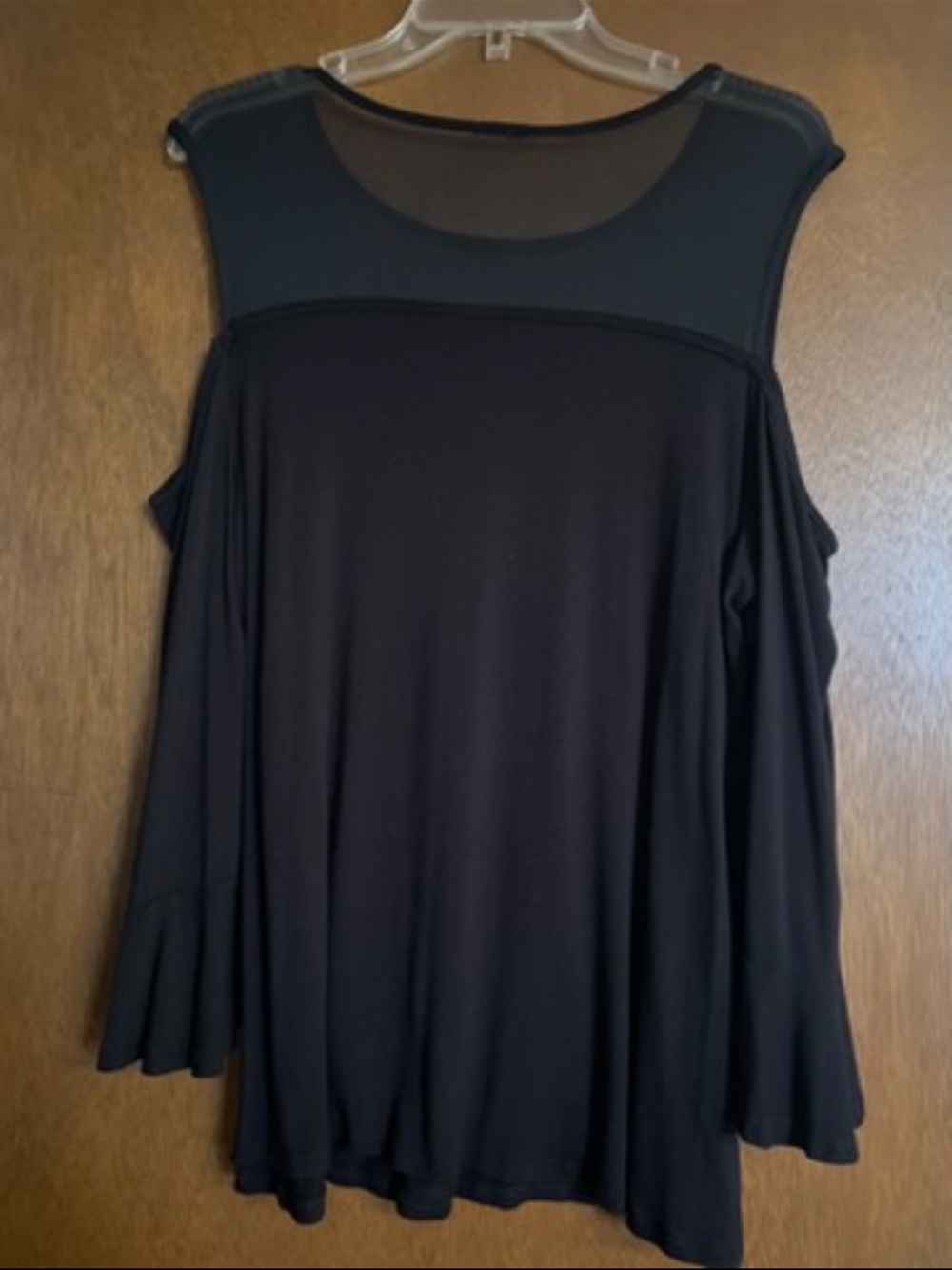 Classy Women’s Black Cold-Shoulder Mesh Yoke Top
